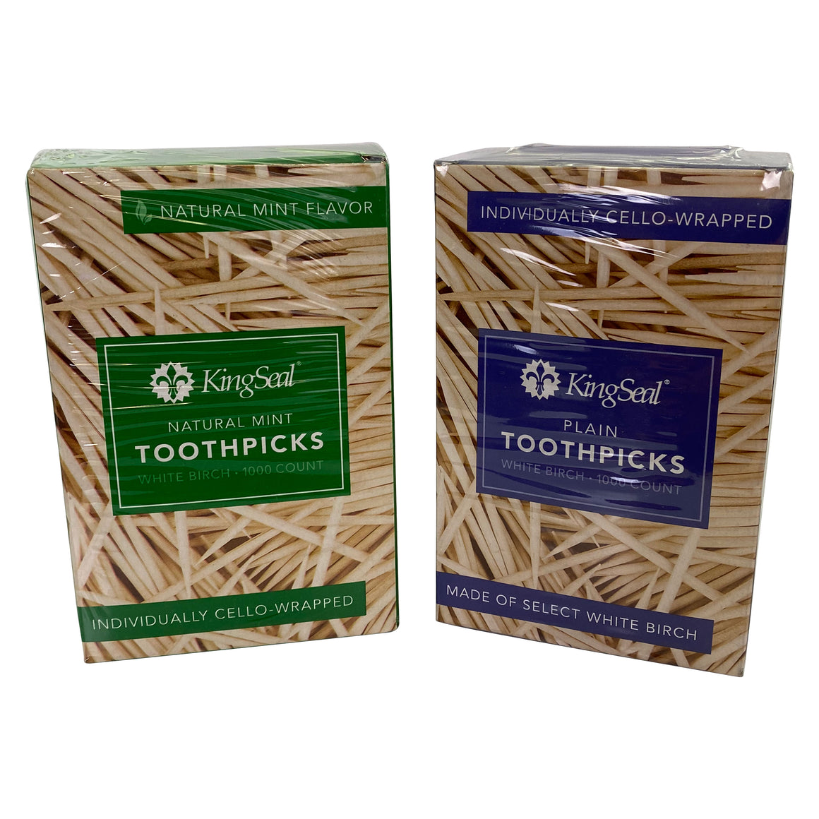 KingSeal Birch Wood Toothpicks, Cello Wrapped, Plain or Mint Flavor