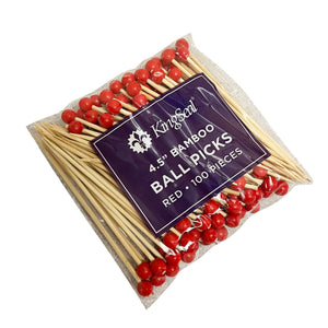 KingSeal Red Ball Head Bamboo Cocktail Picks, 4.5 Inch - Perfect for Appetizers and Cocktails