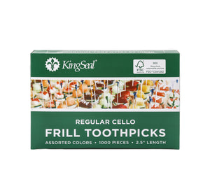 KingSeal FSC® C041262 Certified Natural Birch Sandwich Frill Picks, Assorted Colors - 2.5" length