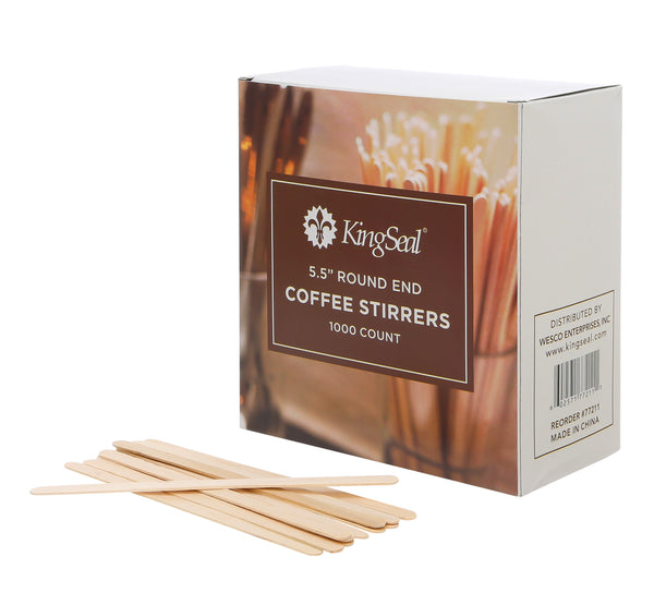 KingSeal Birch Wood Coffee Beverage Stirrers, Round End - 5.5 Inches - www.