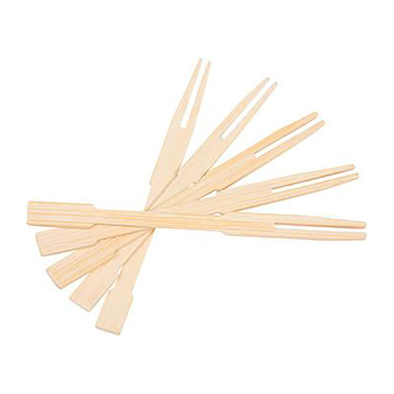 KingSeal 3.5 Inch Bamboo Two-Prong Cocktail Forks - Bulk Pack