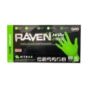 SAS Safety® Raven® HiViz (formerly DermaVue) Nitrile Exam Gloves, Powder-Free, NEON GREEN, 7 Mil Thickness