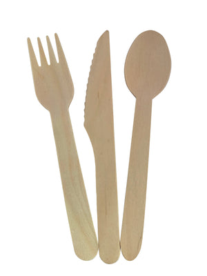 KingSeal FSC® C041262 Certified Disposable Wood Cutlery, Knives, Forks, and Spoons - Bulk Pack