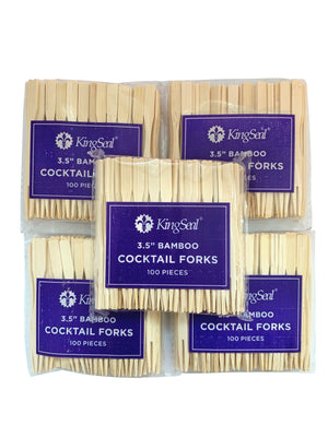 KingSeal 3.5 Inch Bamboo Two-Prong Cocktail Forks - Bulk Pack