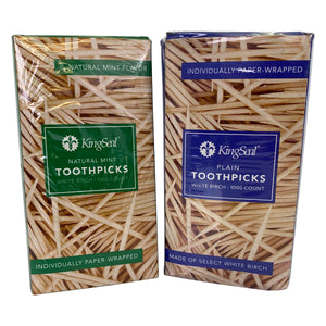 KingSeal Birch Wood Toothpicks, Paper Wrapped, Plain or Mint Flavor