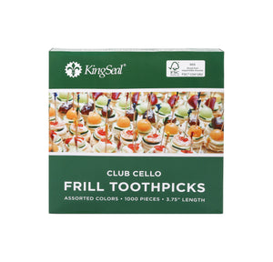 KingSeal FSC® C041262 Certified Natural Birch Club Frill Sandwich Toothpicks, Picks, Assorted Colors, 3.75 Inch Length