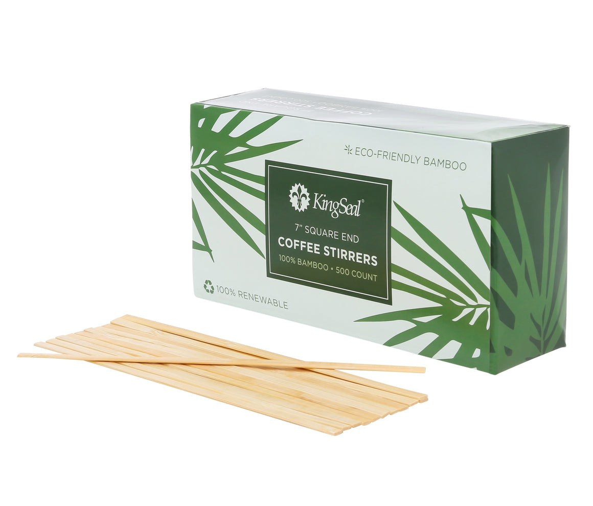 KingSeal Bamboo Coffee Stirrers, Square End - 7.0 Inch, 100% Renewable and Biodegradable