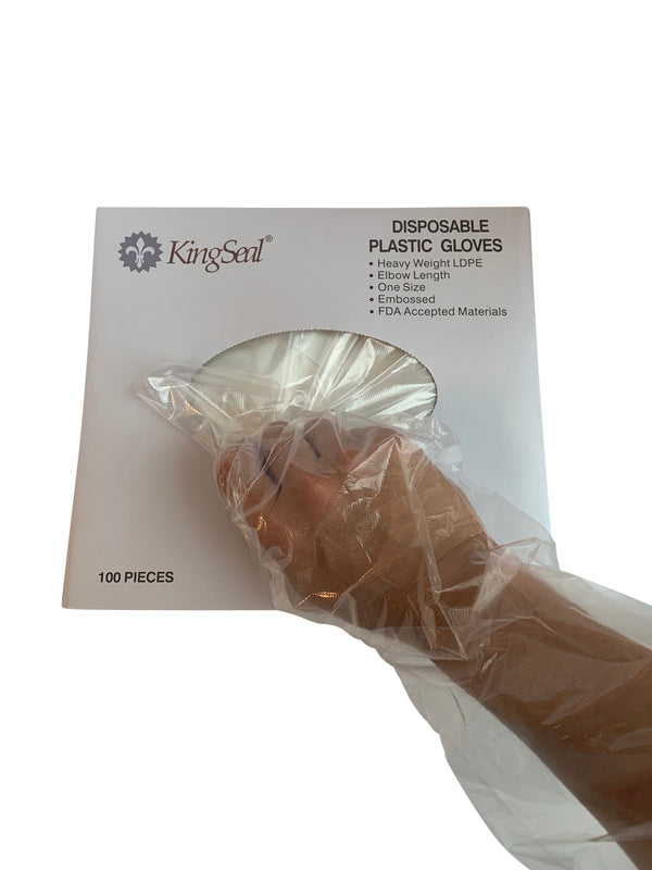 Kingseal Poly Elbow Length Disposable Gloves 21 Inch Embossed Finish 2245