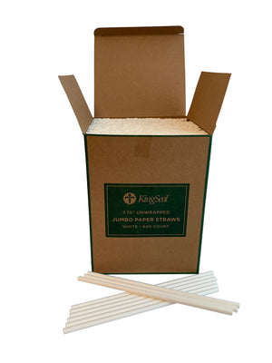 Kingseal Disposable Paper Drinking Straws, White, Unwrapped, 7.75 inch Length, "Jumbo" Size, Bulk Pack