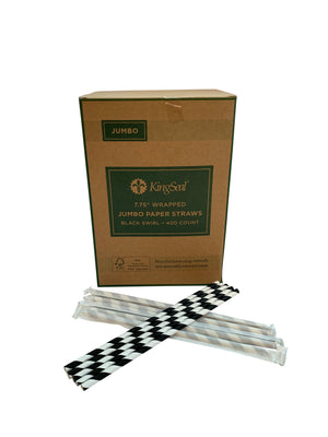 Kingseal FSC® Paper Drinking Straws, Black Stripe, Paper Wrapped, 7.75 inch, "Jumbo" Size, Bulk Pack