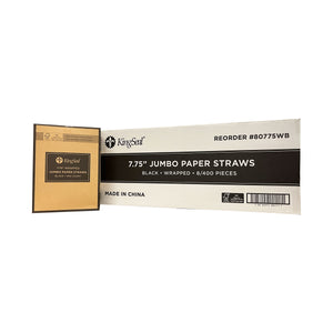 Kingseal FSC® C041262 Certified "Jumbo" Paper Drinking Straws, Paper Wrapped, Black, 7.75 Inch, Bulk Pack
