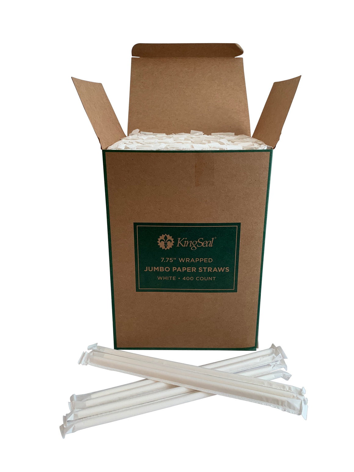 Kingseal FSC® C041262 Certified "Jumbo" Paper Drinking Straws, Paper Wrapped, White, 7.75 Inch, Bulk Pack