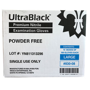KingSeal UltraBlack® Nitrile Medical Grade Gloves, Black, Latex Free, Powder Free, 4 mil