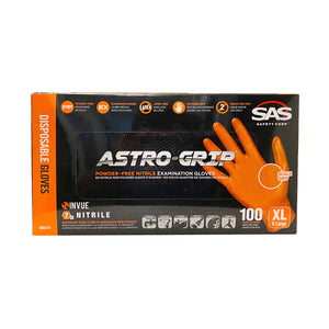 SAS Safety® Astro-Grip® Nitrile Exam Gloves, Powder-Free, Latex Free, Orange, 8 Mil Thickness