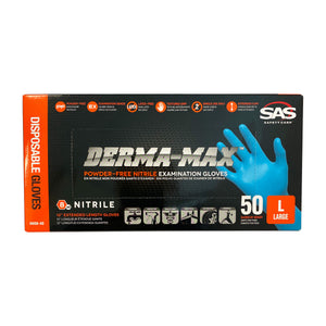 Nitrile Exam Gloves, Derma-Max® by SAS Safety®, Blue, Powder Free, Extended 12" Cuff, 8 mil (2 box packs)