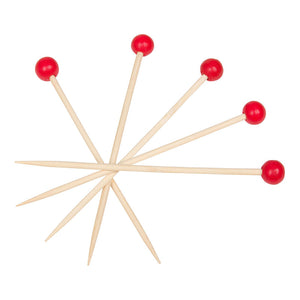 KingSeal Red Ball Head Bamboo Cocktail Picks, 4.5 Inch - Perfect for Appetizers and Cocktails