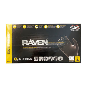 SAS Safety® Raven® Nitrile Exam Gloves, Powder-Free, Latex Free, Black, 7 Mil Thickness